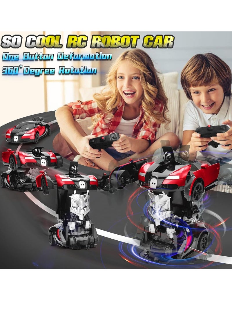 الأطفال التحكم عن بعد السيارة الروبوت التحول لعبة ولد فتاة لعبة هدية الروبوت السيارة الذكية (الأحمر)