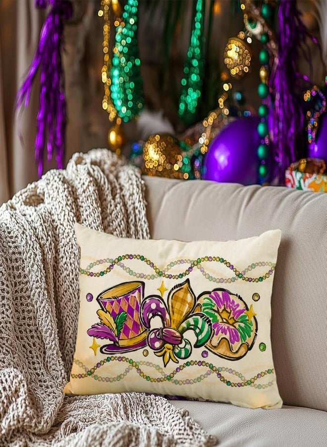 RABUSOFA Mardi Gras Pillow Cover 12x20 Inch Masquerade Fleur De Lis Carnival Donuts Beads Decorative Pillow Case Holiday Decorations for Home Sofa Couch - Image 2