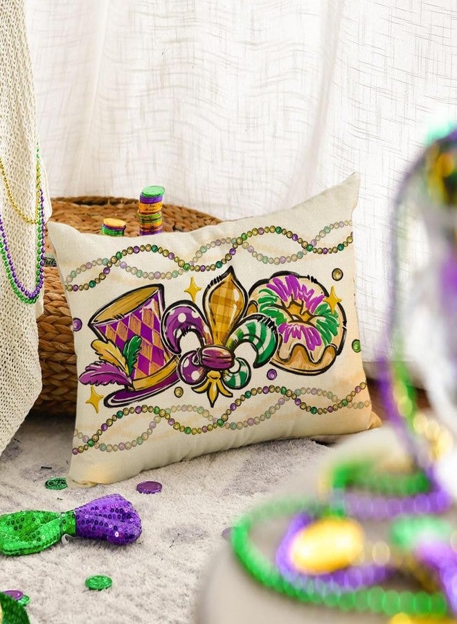 RABUSOFA Mardi Gras Pillow Cover 12x20 Inch Masquerade Fleur De Lis Carnival Donuts Beads Decorative Pillow Case Holiday Decorations for Home Sofa Couch - Image 4