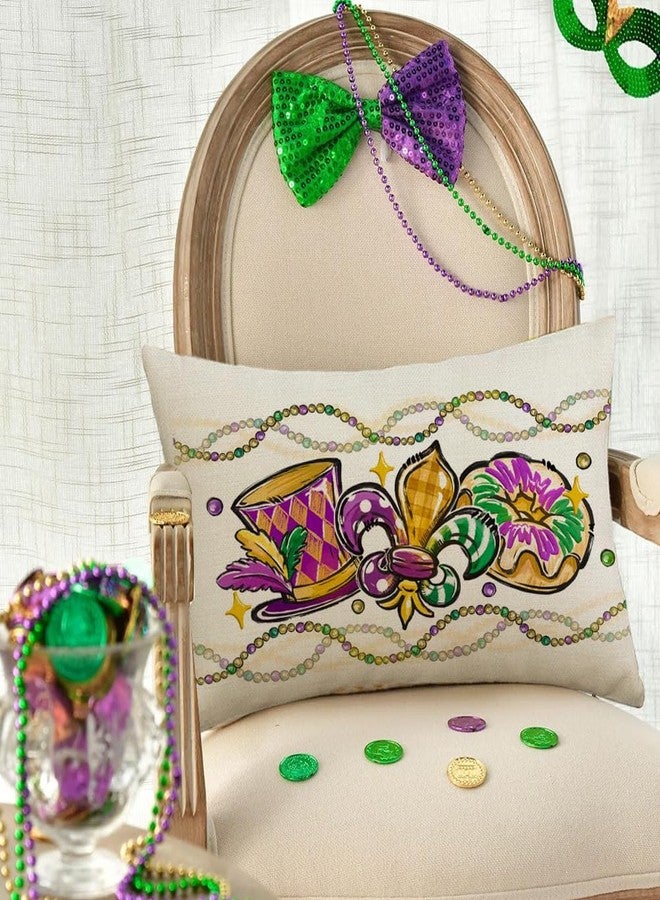 RABUSOFA Mardi Gras Pillow Cover 12x20 Inch Masquerade Fleur De Lis Carnival Donuts Beads Decorative Pillow Case Holiday Decorations for Home Sofa Couch - Image 3
