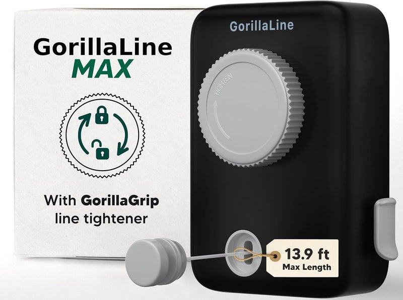 GorillaLine Max - Retractable Clothesline Indoor Outdoor Clothes Line - Heavy Duty Clothes Drying Laundry Line - Wall Mounted Drying Rack - Air Dry Clothing - Max Tighten with GorillaGrip - Image 1