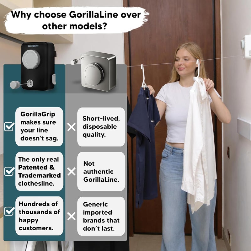 GorillaLine Max - Retractable Clothesline Indoor Outdoor Clothes Line - Heavy Duty Clothes Drying Laundry Line - Wall Mounted Drying Rack - Air Dry Clothing - Max Tighten with GorillaGrip - Image 5