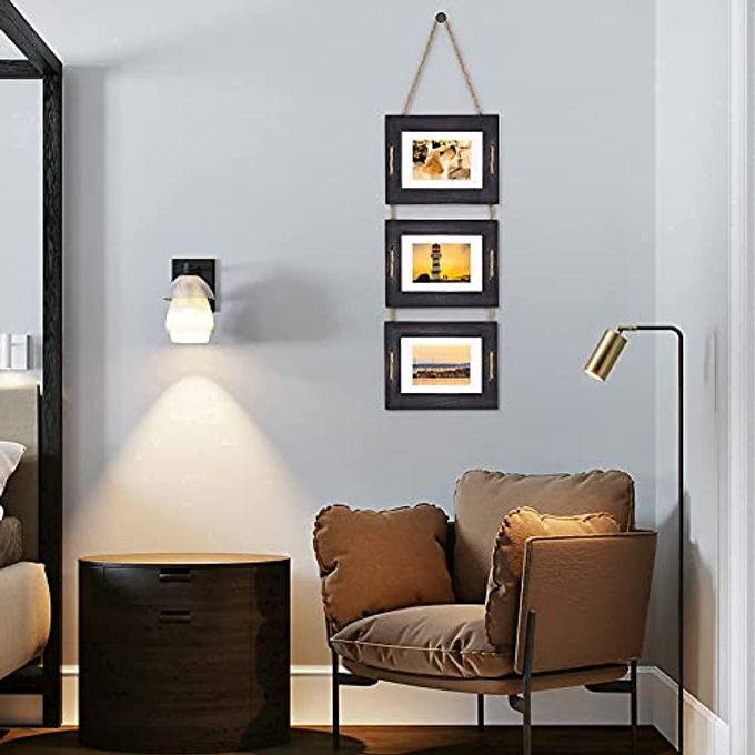 DLQuarts 5x7 Hanging Picture Frames Collage Wall Decor, 3-Opening Photo Frames 5x7 Without Mat & 3.5x5 with Mat, Rustic Wood 3-Frame, Weathered Black - Image 5