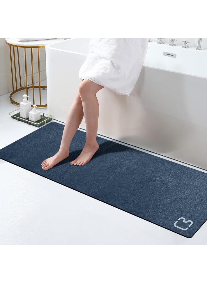 Navy Blue Diatomaceous Earth Bath Mat, Quick Water Absorbent Bathroom Mat, Non Slip Rubber Backed Long Shower Floor Mat 40x120cm - Image 1