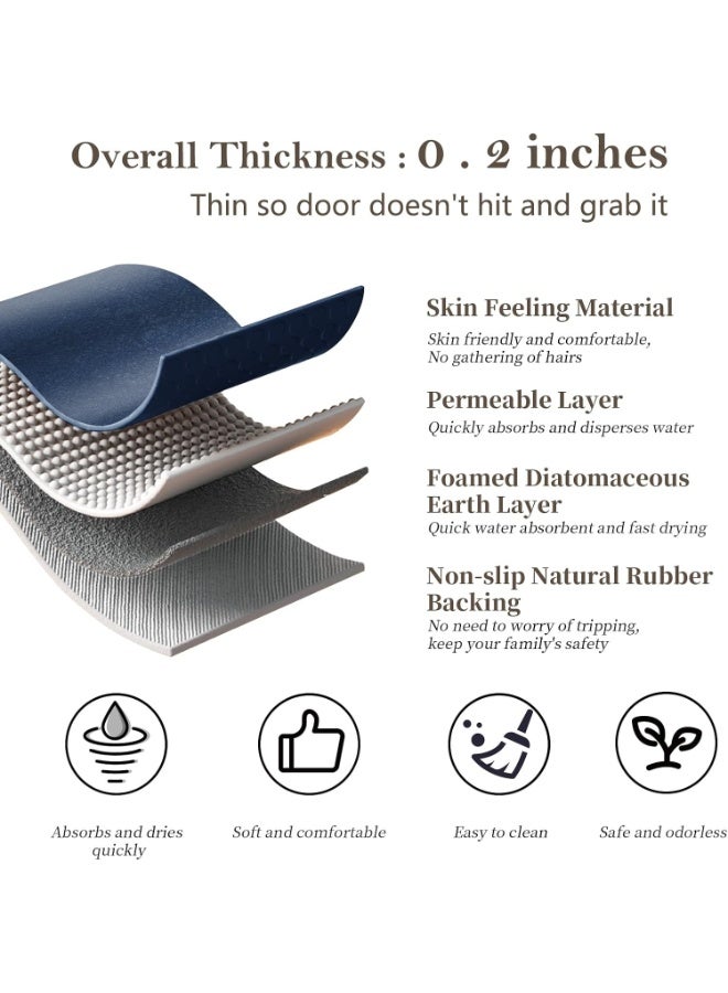 Navy Blue Diatomaceous Earth Bath Mat, Quick Water Absorbent Bathroom Mat, Non Slip Rubber Backed Long Shower Floor Mat 40x120cm - Image 3