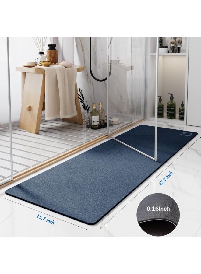 Navy Blue Diatomaceous Earth Bath Mat, Quick Water Absorbent Bathroom Mat, Non Slip Rubber Backed Long Shower Floor Mat 40x120cm - Image 2