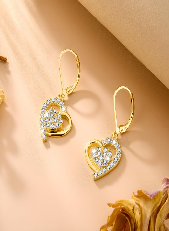 أليكس كرافت أقراط ذهبية متدلية على شكل قلب، أقراط ALEXCRAFT متدلية على شكل قلب، مطلية بالذهب عيار 14 قيراطًا، مرصعة بالزركونيا المكعبة، أقراط متدلية بمشبك خلفي للنساء، هدية مجوهرات عصرية للسيدات في عيد الميلاد وعيد الحب - Image 4