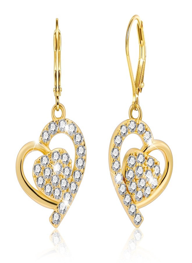 أليكس كرافت أقراط ذهبية متدلية على شكل قلب، أقراط ALEXCRAFT متدلية على شكل قلب، مطلية بالذهب عيار 14 قيراطًا، مرصعة بالزركونيا المكعبة، أقراط متدلية بمشبك خلفي للنساء، هدية مجوهرات عصرية للسيدات في عيد الميلاد وعيد الحب - Image 1
