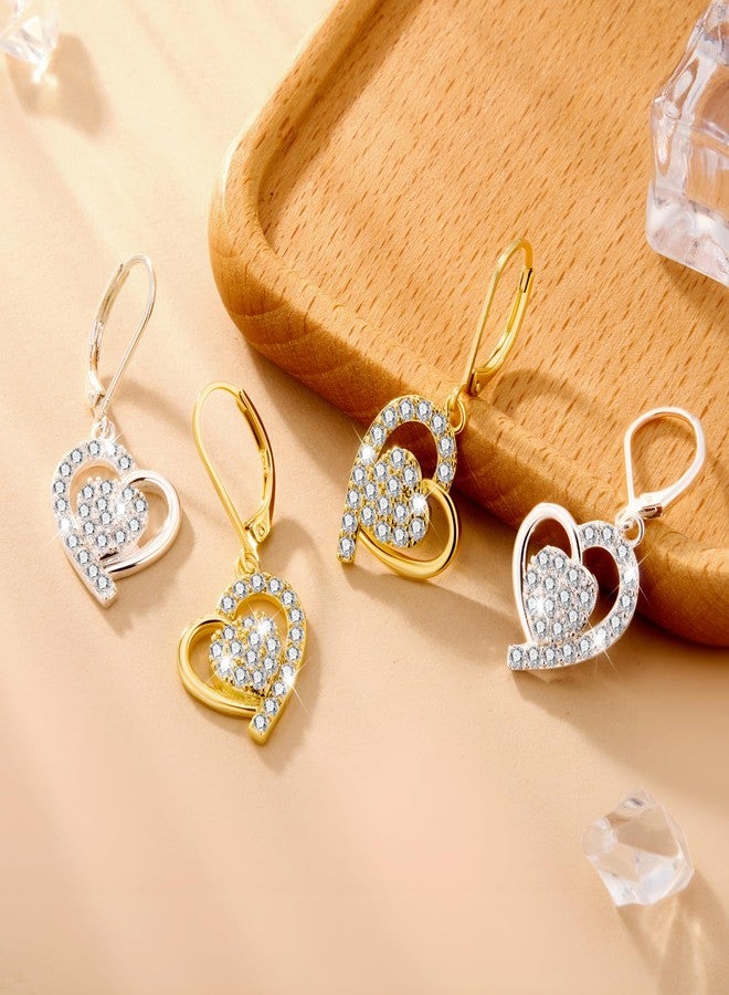 أليكس كرافت أقراط ذهبية متدلية على شكل قلب، أقراط ALEXCRAFT متدلية على شكل قلب، مطلية بالذهب عيار 14 قيراطًا، مرصعة بالزركونيا المكعبة، أقراط متدلية بمشبك خلفي للنساء، هدية مجوهرات عصرية للسيدات في عيد الميلاد وعيد الحب - Image 5