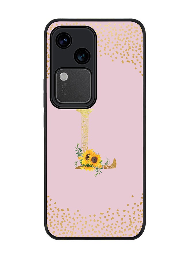 Stylizedd Rugged Black edge case for Vivo V30 5G, Flexible Cover -  Custom Monogram Initial Letter Mandala Floral Pattern Alphabet - L  (Pink ) - Image 1