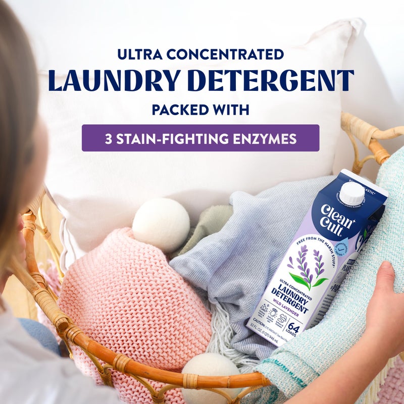 Cleancult Ultra Concentrated Liquid Laundry Detergent Soap, 64 loads (32 oz), Long Lasting Scent, 90% Less Plastic, No Harsh Chemicals, Wild Lavender, Defeats Stains & Odors, HE/Standard Compatible - Image 3