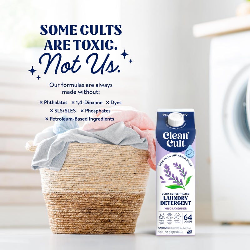 Cleancult Ultra Concentrated Liquid Laundry Detergent Soap, 64 loads (32 oz), Long Lasting Scent, 90% Less Plastic, No Harsh Chemicals, Wild Lavender, Defeats Stains & Odors, HE/Standard Compatible - Image 5