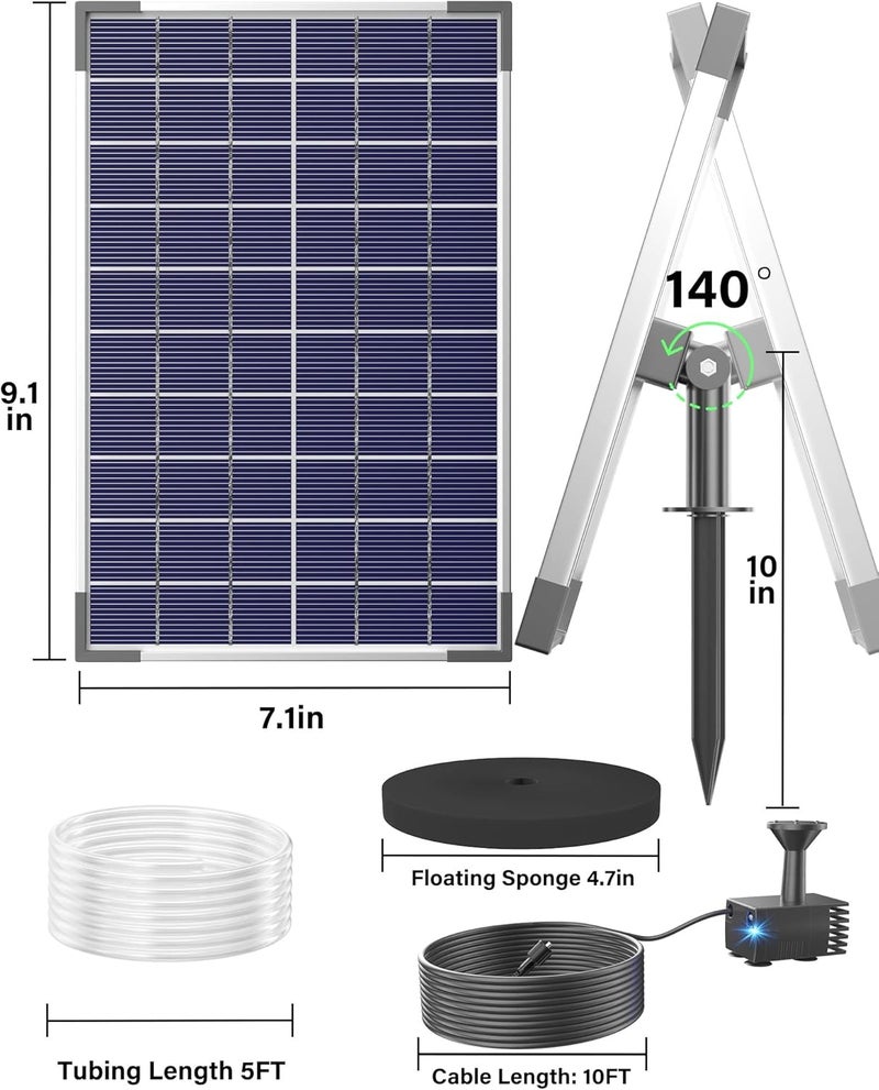 Biling Solar Water Pump for Bird Bath, 6.5W Solar Panel Kit Outdoor Solar Fountain with DIY 5ft Tubing for Small Ponds Garden and Pool - Image 5