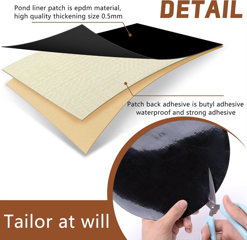 Adnee 2 Pcs Pond Liner Repair Patch-10 Inches Round Self-Adhesive EPDM Liner Repair Patch Kit-Thickened Rubber Pond Liner Seam for EPDM Garden Pond Patch Cover Repair - Image 4