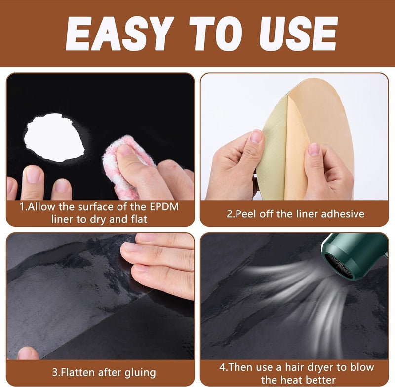 Adnee 2 Pcs Pond Liner Repair Patch-10 Inches Round Self-Adhesive EPDM Liner Repair Patch Kit-Thickened Rubber Pond Liner Seam for EPDM Garden Pond Patch Cover Repair - Image 5