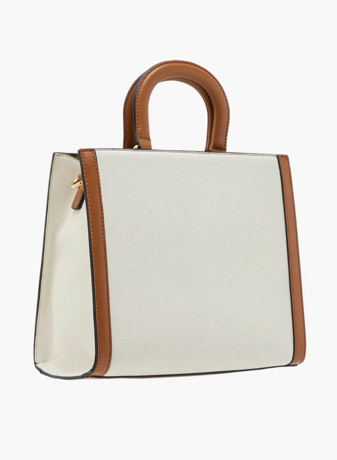 ELLE Women's Logo Detail Tote Bag with Double Handle and Zip Closure