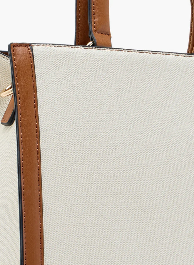 ELLE Women's Logo Detail Tote Bag with Double Handle and Zip Closure