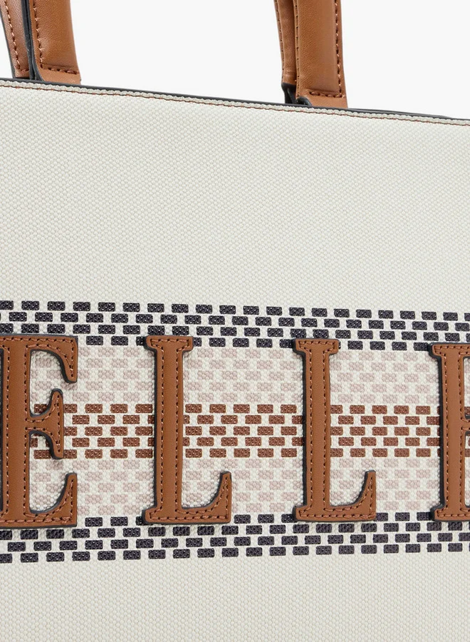 ELLE Women's Logo Detail Tote Bag with Double Handle and Zip Closure