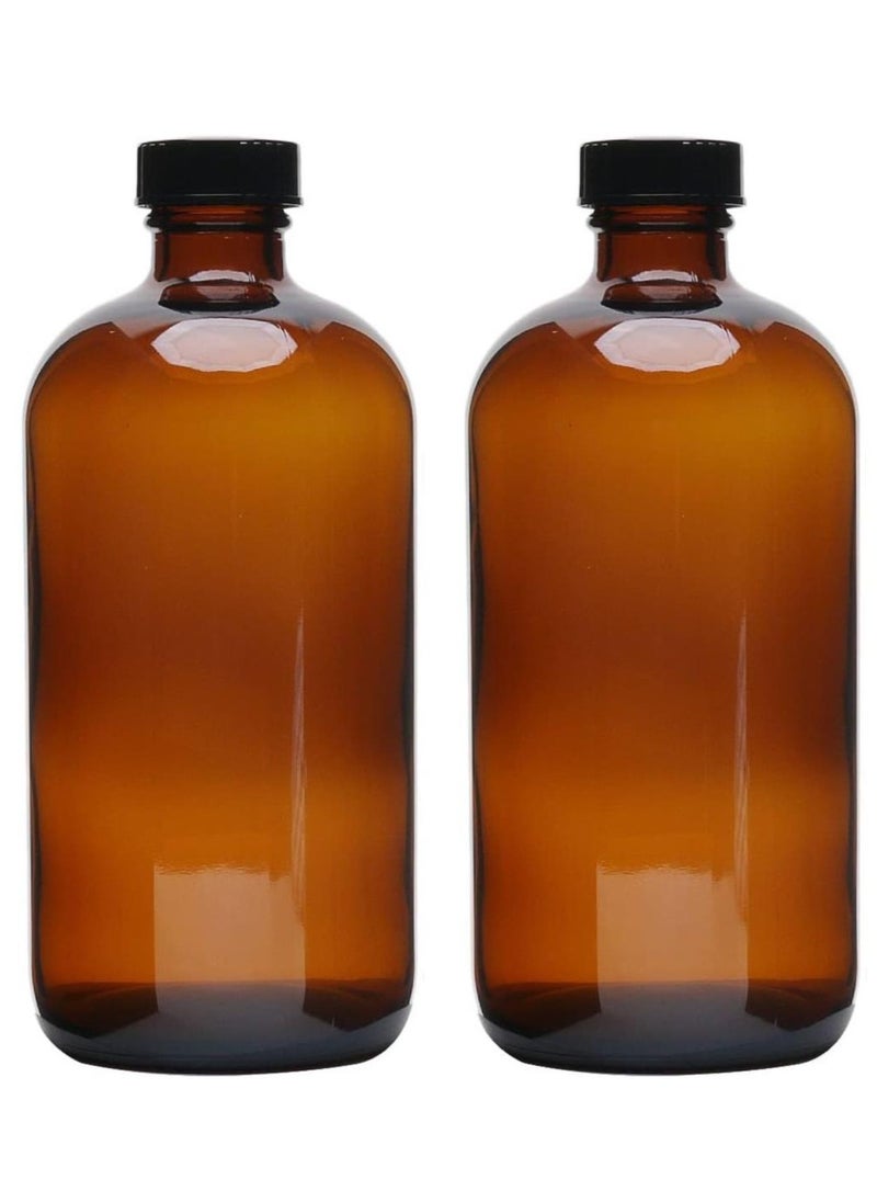 FUFU - 2pcs 16oz Brown Glass Boston Round Bottles with Air Tight Seal Phenolic Poly Cone Caps.Perfect Glass Containers for Secondary Fermentation,Storing condiment - Image 1