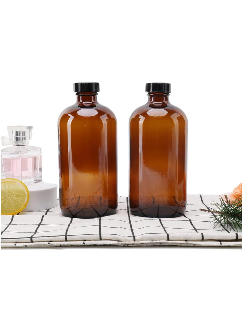 FUFU - 2pcs 16oz Brown Glass Boston Round Bottles with Air Tight Seal Phenolic Poly Cone Caps.Perfect Glass Containers for Secondary Fermentation,Storing condiment - Image 1