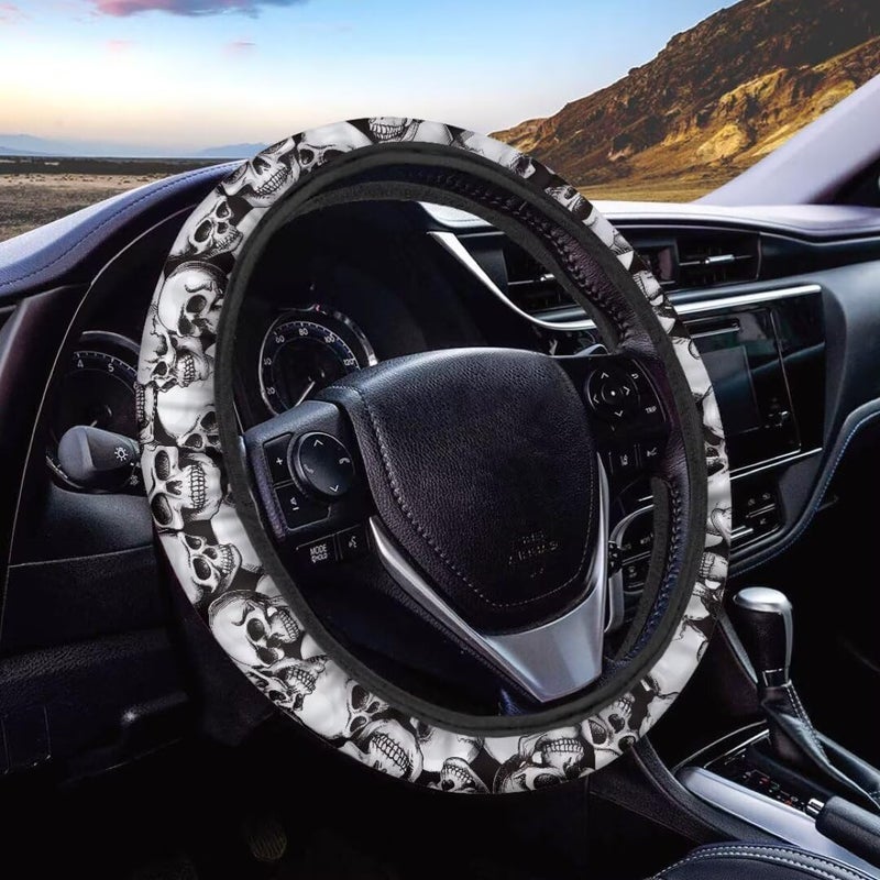 Car Steering Wheel Cover for Women and Men,Non-Slip Breathable Steering Wheel,Universal 14.5"-15" Fit for Cars and SUVs(Sketch Skull) - Image 1