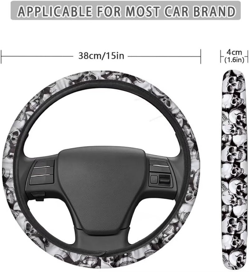 Car Steering Wheel Cover for Women and Men,Non-Slip Breathable Steering Wheel,Universal 14.5"-15" Fit for Cars and SUVs(Sketch Skull) - Image 5