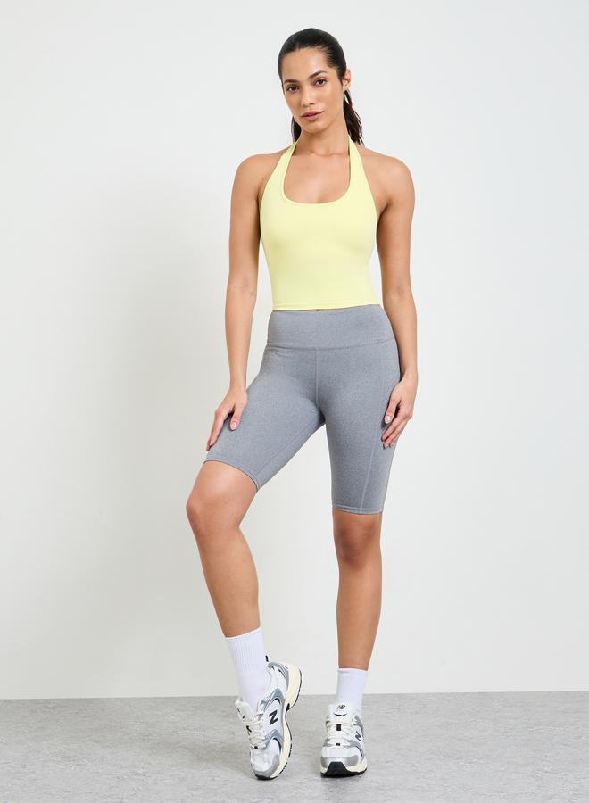 Take Two Yellow Halter Neck Sports Crop Top - Image 2