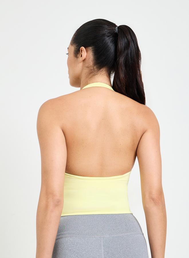 Take Two Yellow Halter Neck Sports Crop Top - Image 4