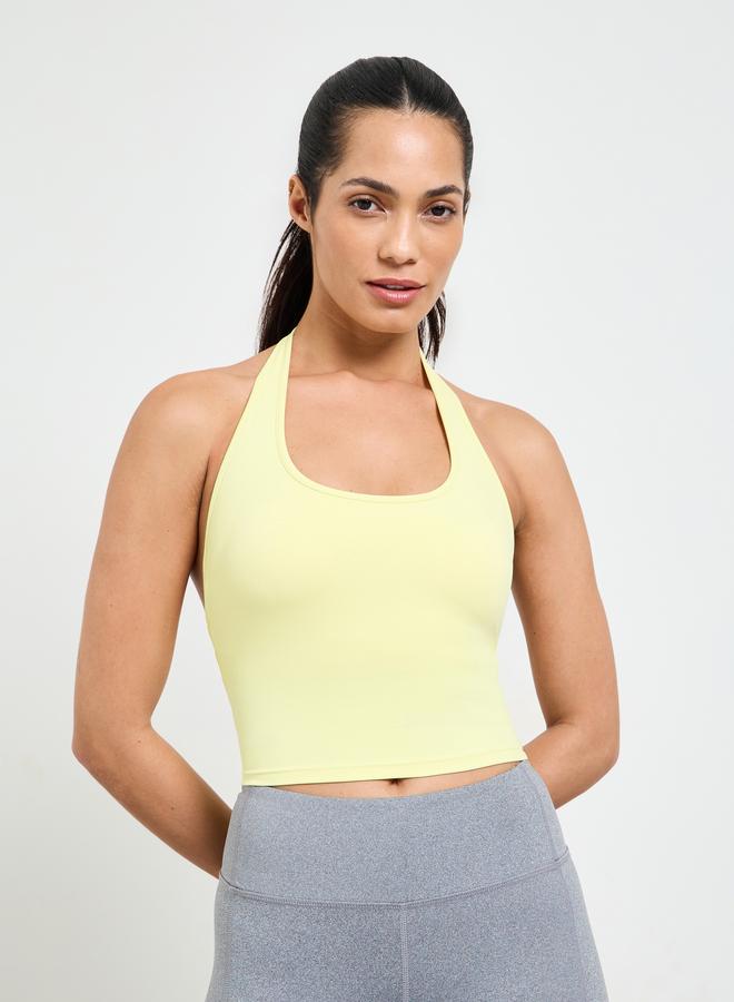 Take Two Yellow Halter Neck Sports Crop Top - Image 1
