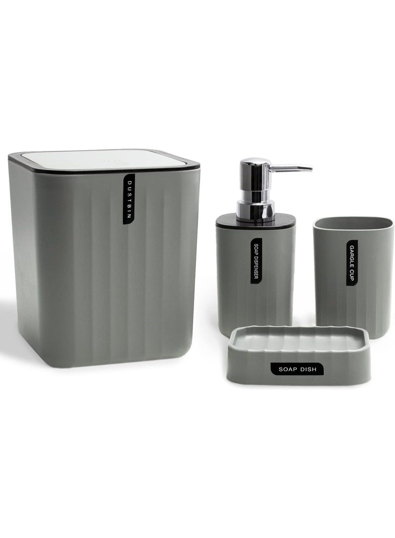 Bathroom Accessories Set 4 Piece Bath Ensemble Includes Trash Can, Soap Dispenser, Toothbrush Holder, Toothbrush Cup for Decorative Countertop and Housewarming Gift, Grey (BA021) - Image 1