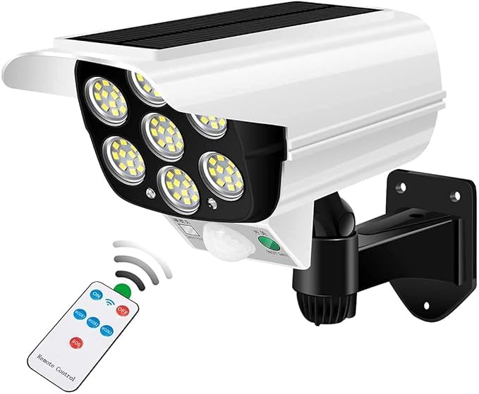 Jenibri 1Pcs Solar Security Camera Fake Solar Powered Sensor Light 77 LED Street Spotlight Solar Lamp Outdoor Garden Light Wall Lamp Fake Camera with Light CCTV Dome Camera Security System - Image 1