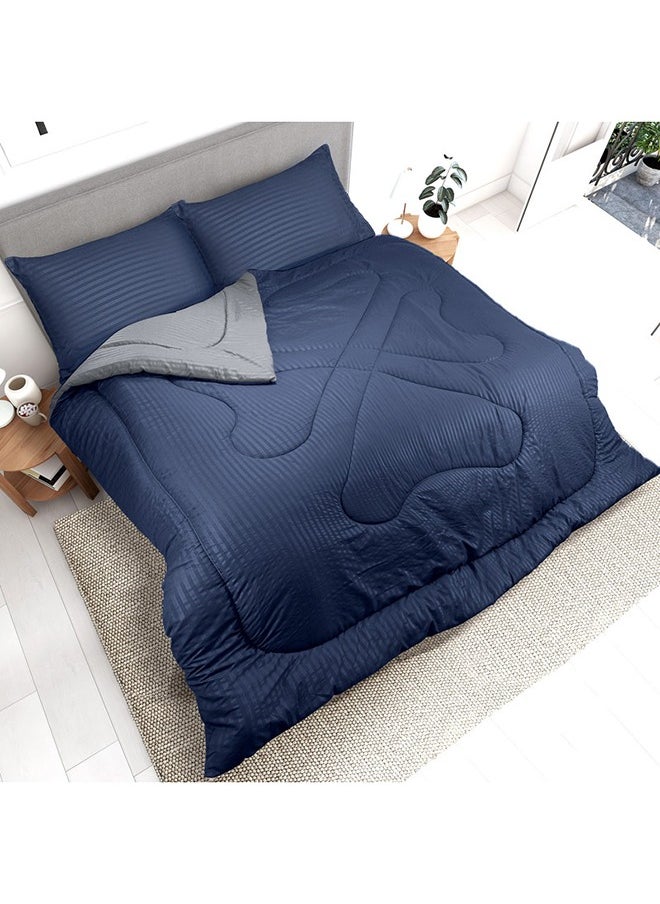 Hotel Linen Klub Hotel Linen Klub  Reversible Down Alternative Comforter  Set -Ultra Soft Brushed Stripe Microfiber Fabric, 200GSM Soft Fibersheet Filling, Size : King  240 x 260cm , Color: Navy Blue & Dark Grey  - Image 1