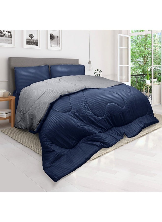 Hotel Linen Klub Hotel Linen Klub  Reversible Down Alternative Comforter  Set -Ultra Soft Brushed Stripe Microfiber Fabric, 200GSM Soft Fibersheet Filling, Size : King  240 x 260cm , Color: Navy Blue & Dark Grey  - Image 2