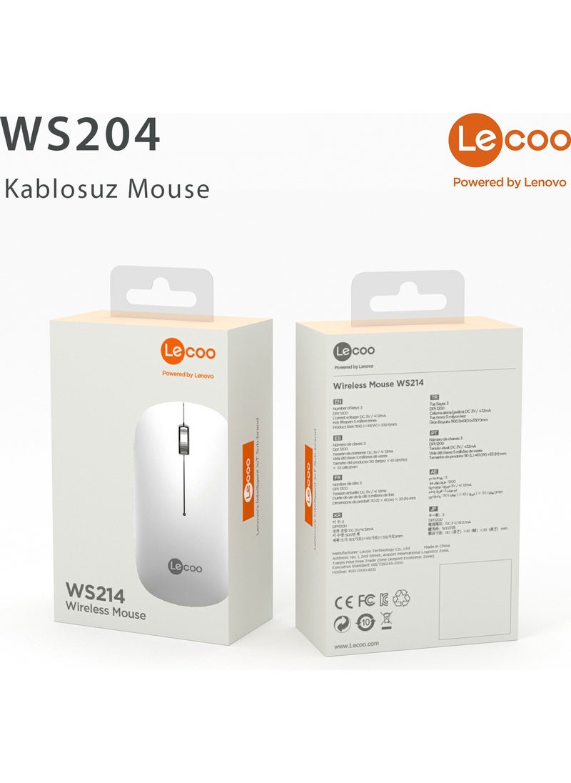 lecoo - WS214 1200 DPI 4 Button Wireless Mouse White - Image 1