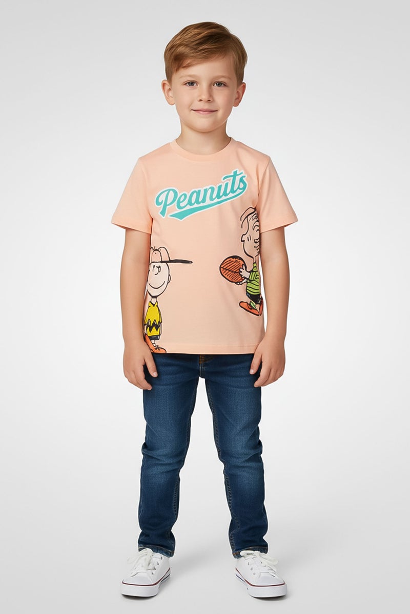 Peanuts Toddlers Boy Graphic Print Short Sleeve T-Shirt, Peach - Image 1