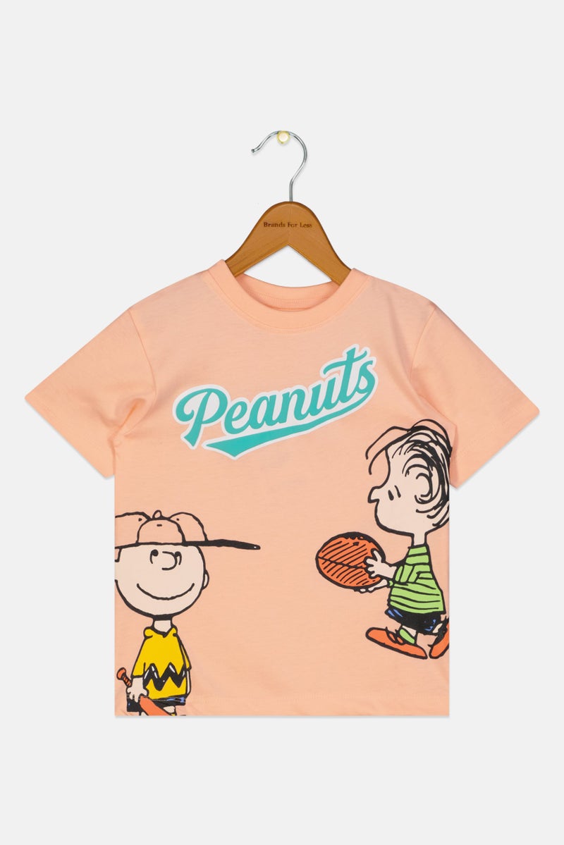 Peanuts Toddlers Boy Graphic Print Short Sleeve T-Shirt, Peach - Image 3