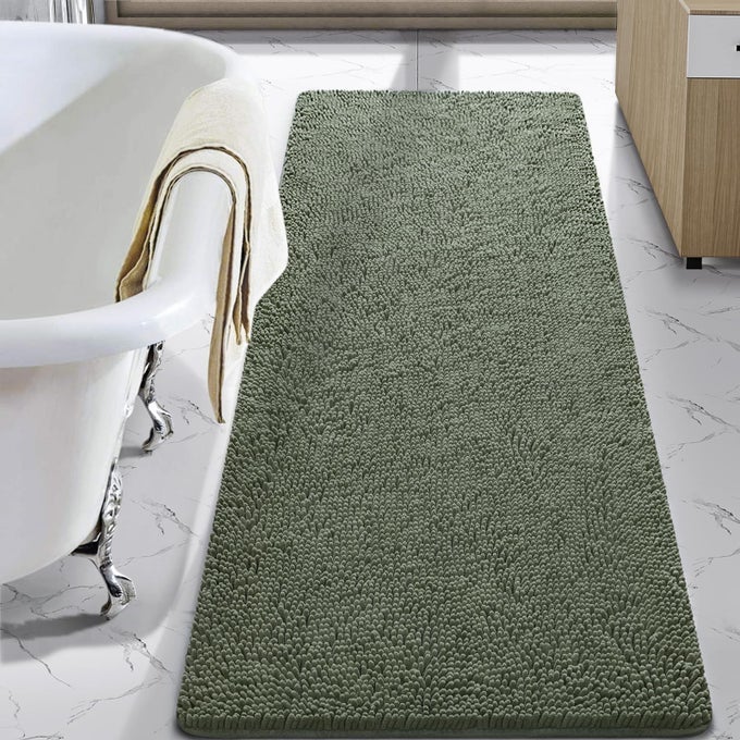 LUXURY BATHROOM RUG SHAGGY BATH MAT 24 X 60 INCH WASHABLE NON SLIP BATH RUGS FOR BATHROOM SHOWER SOFT PLUSH CHENILLE ABSORBENT CARPETS MATS SAGE GREEN