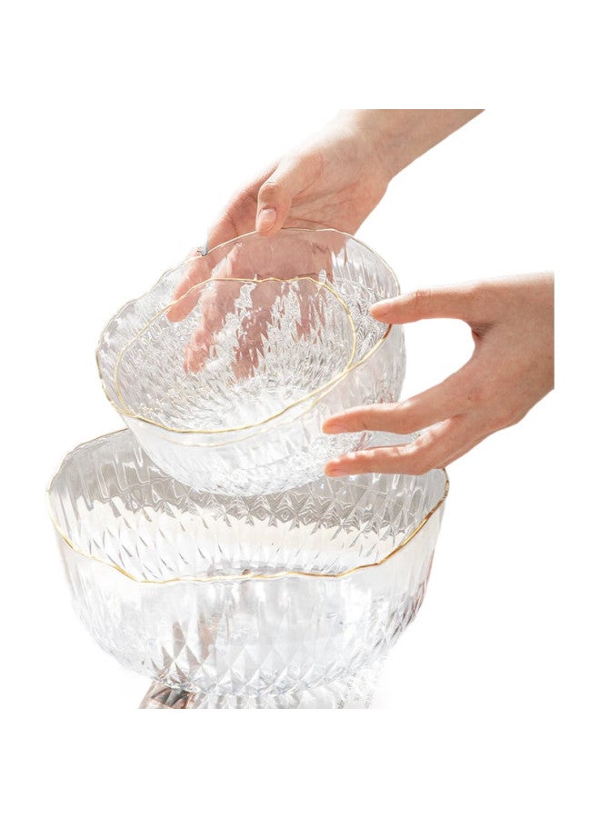Caizhi Style Ribbed Gold-Rimmed Fruit Bowl Salad Bowl For Home Use, Living Room Coffee Table Snack Plate, Transparent Cz6774 - Image 2