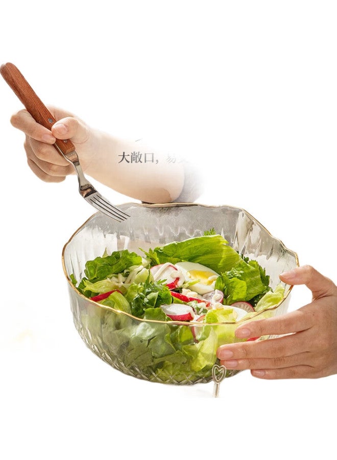 Caizhi Style Ribbed Gold-Rimmed Fruit Bowl Salad Bowl For Home Use, Living Room Coffee Table Snack Plate, Transparent Cz6774 - Image 1