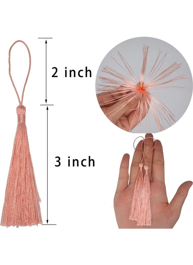 Generic - 100pcs 13cm/5 Inch Silky Floss Bookmark Tassels with 2-Inch Cord Loop and Small Chinese Knot for Jewelry Making, Souvenir, Bookmarks, DIY Craft Accessory (Pink Orange) - Image 1