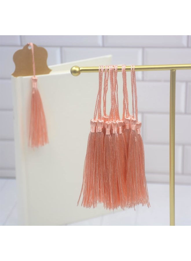 Generic - 100pcs 13cm/5 Inch Silky Floss Bookmark Tassels with 2-Inch Cord Loop and Small Chinese Knot for Jewelry Making, Souvenir, Bookmarks, DIY Craft Accessory (Pink Orange) - Image 1