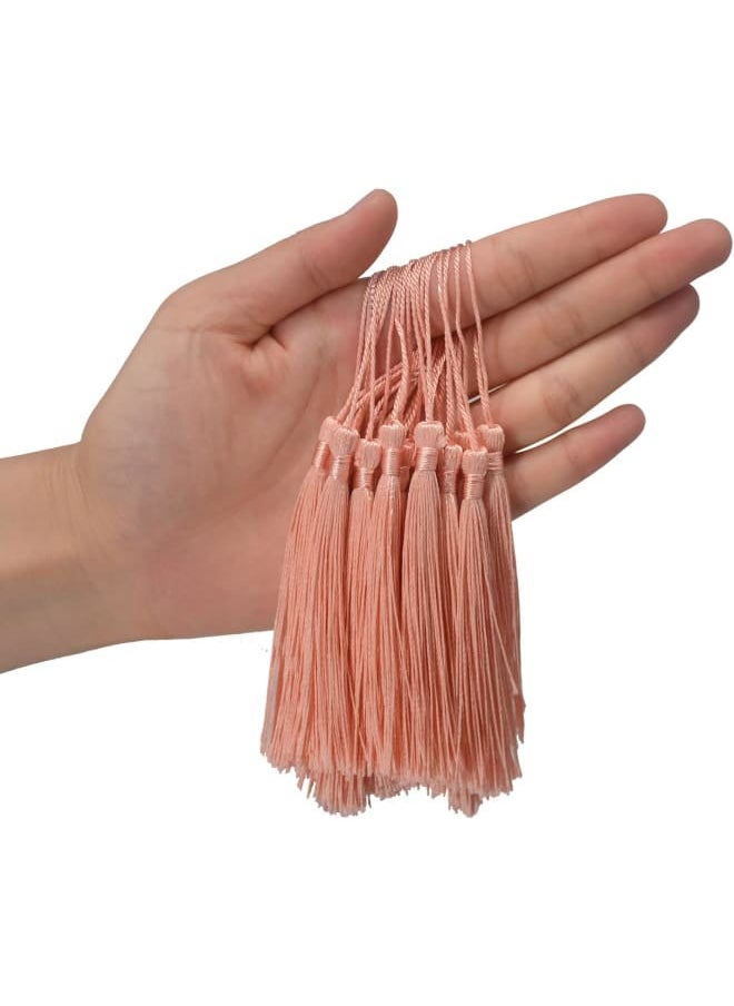 Generic - 100pcs 13cm/5 Inch Silky Floss Bookmark Tassels with 2-Inch Cord Loop and Small Chinese Knot for Jewelry Making, Souvenir, Bookmarks, DIY Craft Accessory (Pink Orange) - Image 1