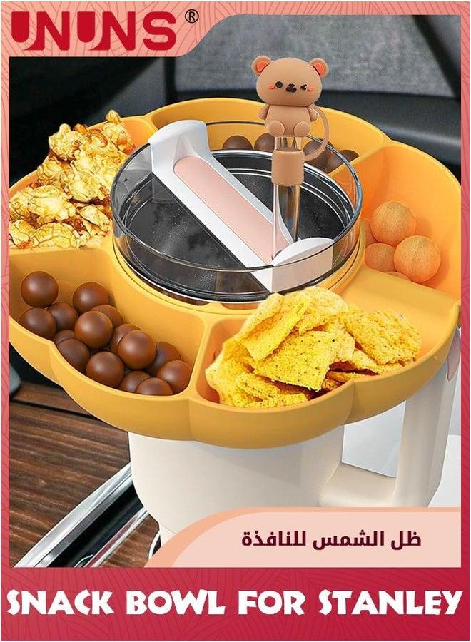 UNUNS Snack Bowl For Stanley,Snack Tray Stanley Cup 40oz,Reusable Silicone Ring With Finger Chopsticks And Straw Cover Cap Accessories,Orange - Image 4