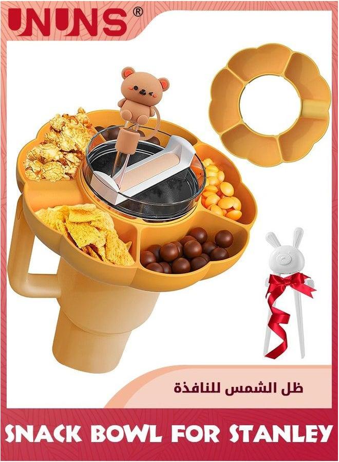 UNUNS Snack Bowl For Stanley,Snack Tray Stanley Cup 40oz,Reusable Silicone Ring With Finger Chopsticks And Straw Cover Cap Accessories,Orange - Image 1