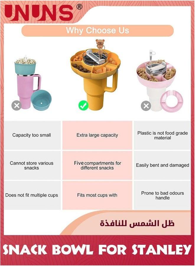 UNUNS Snack Bowl For Stanley,Snack Tray Stanley Cup 40oz,Reusable Silicone Ring With Finger Chopsticks And Straw Cover Cap Accessories,Orange - Image 2