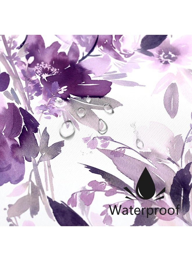 MAYZUS Purple Floral Shower Curtain, Watercolor Lavender Flower Shower Curtain for Bathroom, Modern Abstract Ink Decorative Fabric Shower Curtain Set with Hooks 72x72 - Image 4
