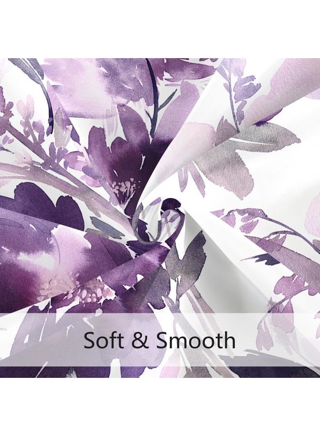 MAYZUS Purple Floral Shower Curtain, Watercolor Lavender Flower Shower Curtain for Bathroom, Modern Abstract Ink Decorative Fabric Shower Curtain Set with Hooks 72x72 - Image 5