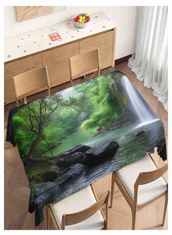 Beabes Waterfall Dinner Tablecloth Table Cover, Tropical Forest Waterfall Cave 52x70 Inch Table Cloth Dust-Proof Table Cover Protector for Home Restaurant Picnic Camping BBQ - Image 1
