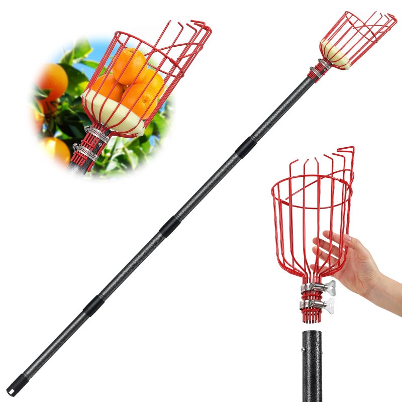 Coconut Fruit Picker, Fruit Picker Pole with Basket Extendable Long Handle, Easy to Assemble & Use Fruits Picker Tool for Orange Lemon Apple Mango Avocado (13FT) - Image 1