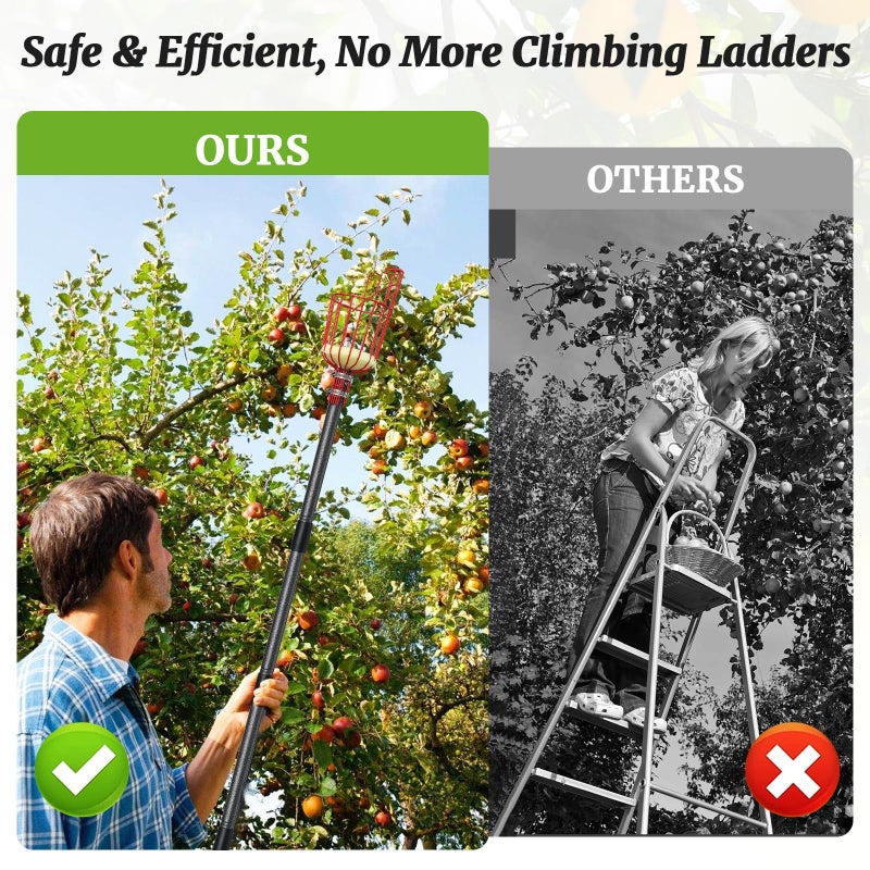 Coconut Fruit Picker, Fruit Picker Pole with Basket Extendable Long Handle, Easy to Assemble & Use Fruits Picker Tool for Orange Lemon Apple Mango Avocado (13FT) - Image 2